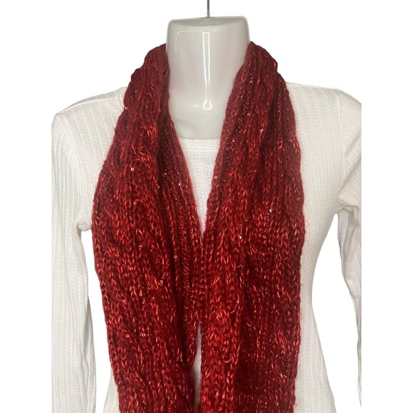 Charlotte Daniel Red Infinity Scarf Sequined Metallic Embellishments - Picture 2 of 4